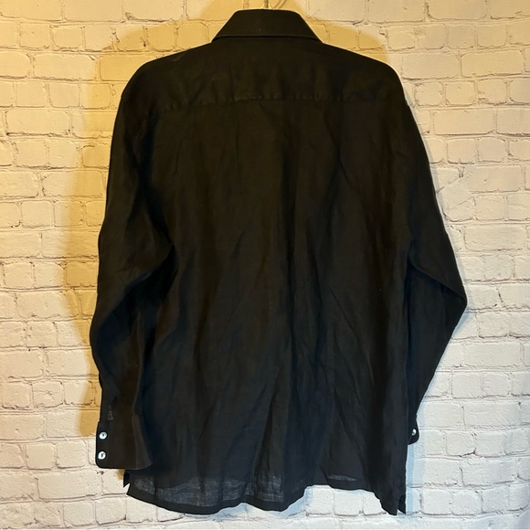 A. Myrah black linen blend button front shirt, L - Picture 2 of 4